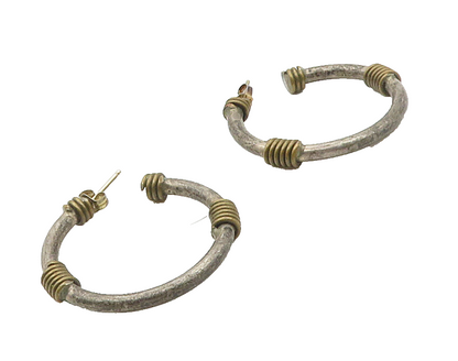 925 Sterling Silver  Vintage Two Tone Wrapped Oxidized J Hoop Earrings  EG7951
