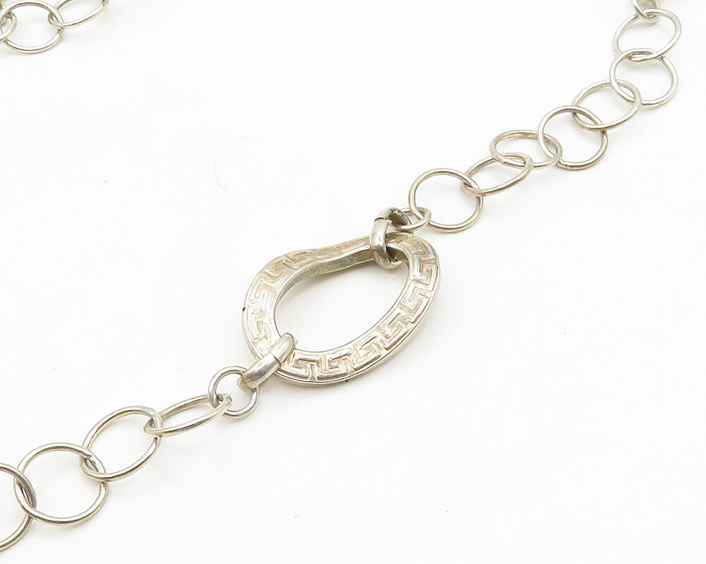 925 Sterling Silver  Vintage Greek Key Circle Link Chain Necklace  NE3088