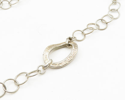 925 Sterling Silver  Vintage Greek Key Circle Link Chain Necklace  NE3088