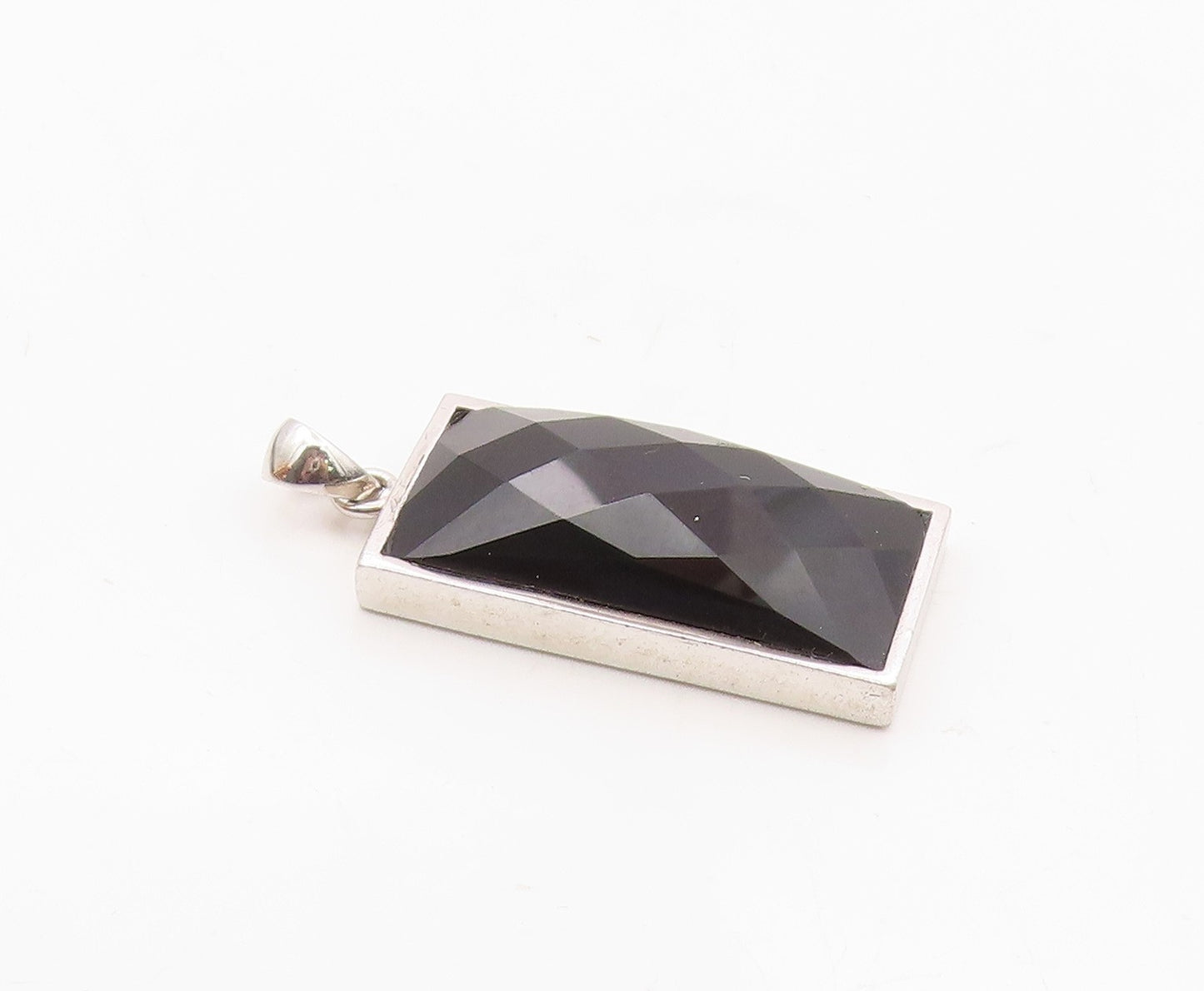925 Sterling Silver  Faceted Black Hematite Square Drop Pendant  PT11638