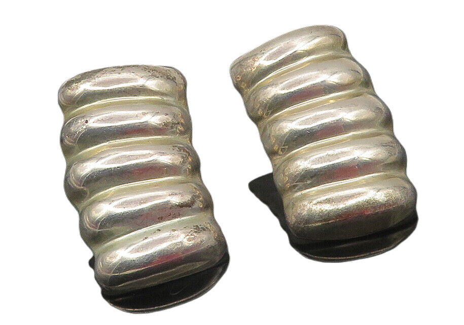 MEXICO 925 Sterling Silver  Vintage Shiny Fluted Hollow Drop Earrings  EG6125