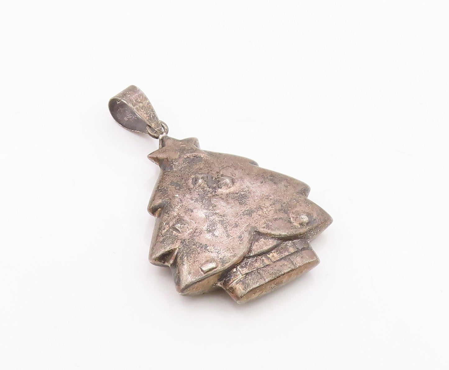 925 Sterling Silver  Vintage Dark Tone Hollow Christmas Tree Pendant  PT6395
