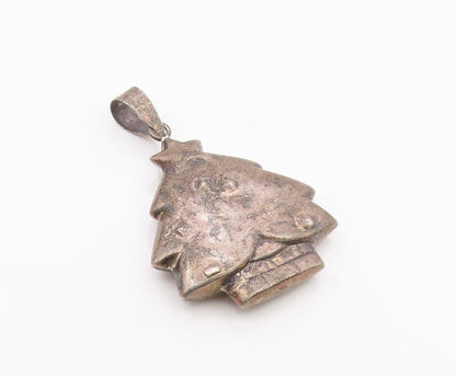 925 Sterling Silver  Vintage Dark Tone Hollow Christmas Tree Pendant  PT6395