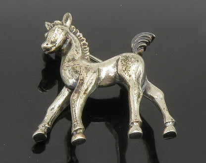 BEAU 925 Sterling Silver  Vintage Shiny Sculpted Horse Brooch Pin  BP5870