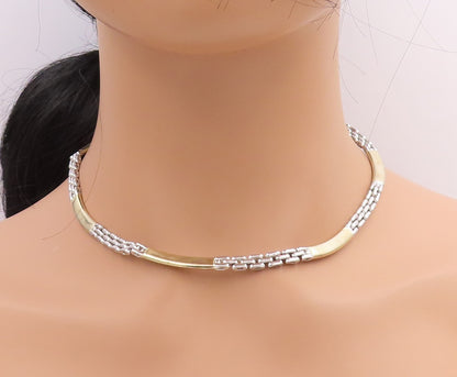 925 Sterling Silver Vintage Necklace Gold Plated Brutalist Carved Links  NE4424
