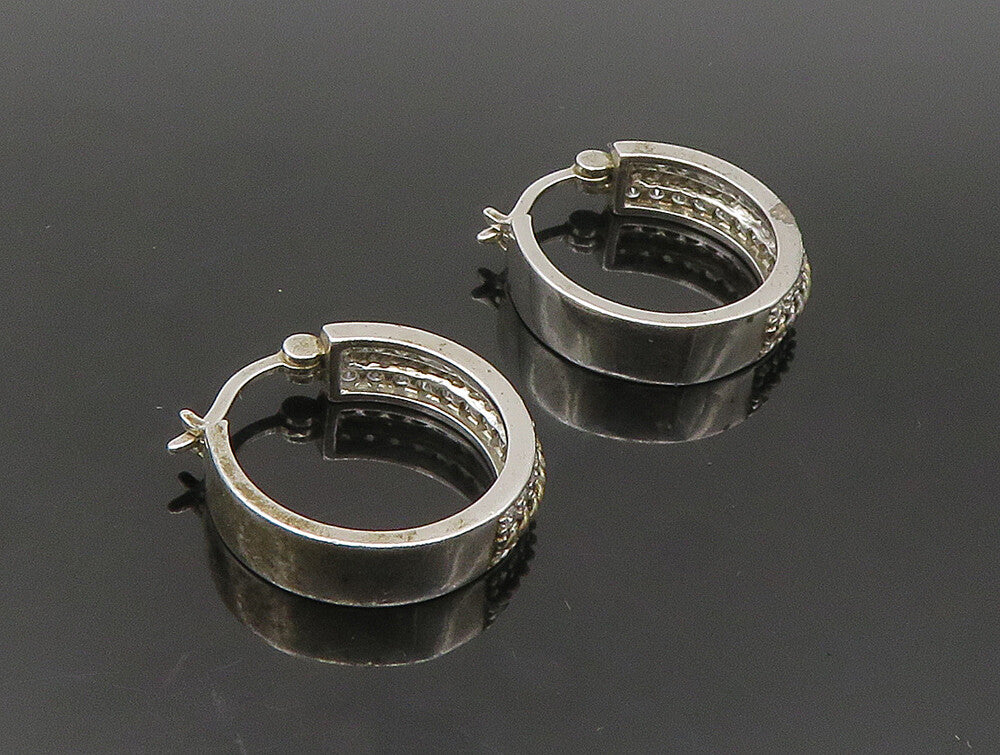 925 Sterling Silver  Vintage White Topaz Two Tone Twist Hoop Earrings  EG11512