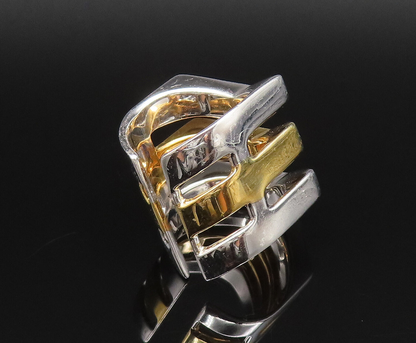 925 Silver  Vintage Two Tone Open Pointed Amethyst Solid Ring Sz 6.5  RG25731
