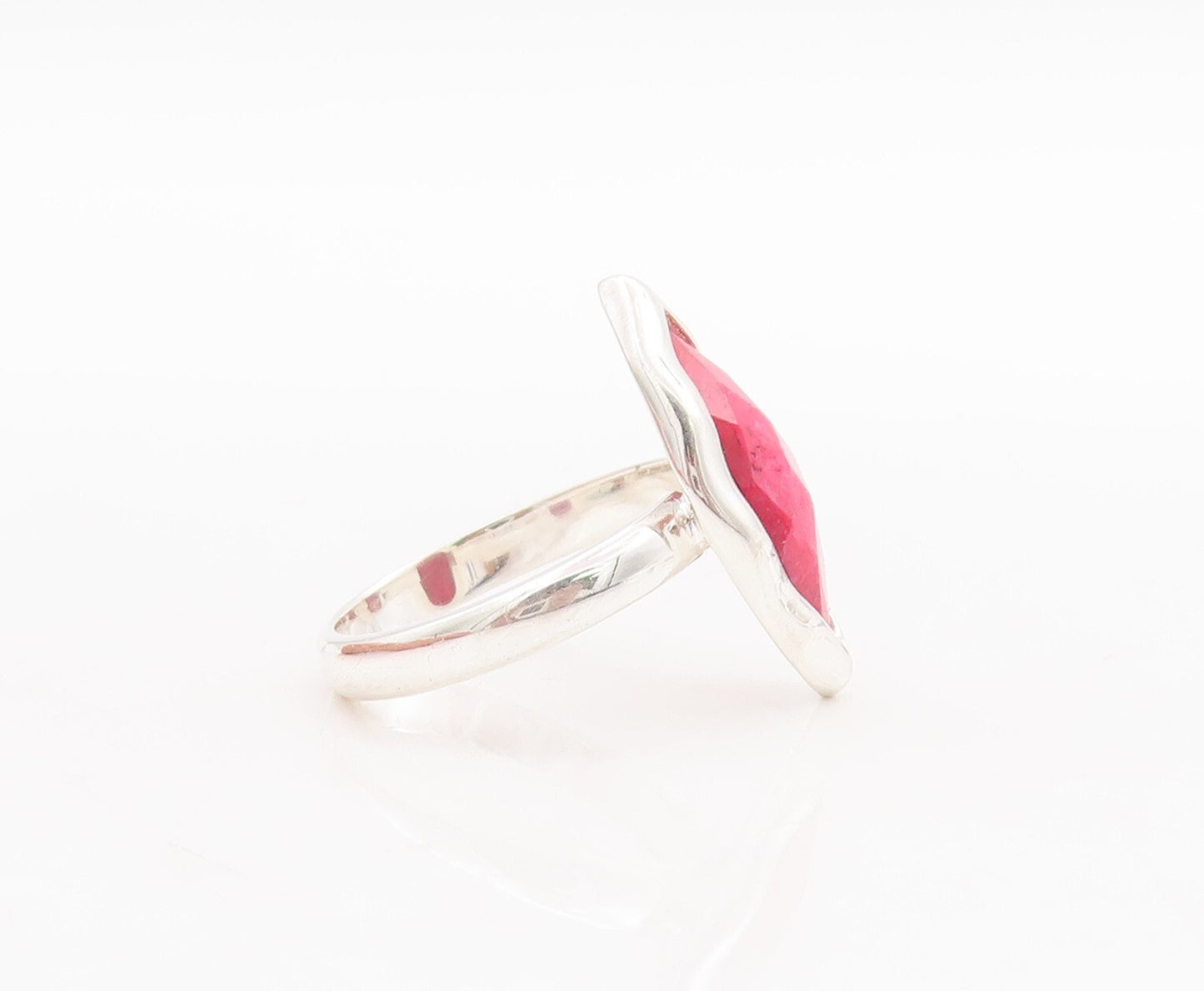 925 Sterling Silver Vintage Ring Marquise Shape Red Gemstone  Sz 7 RG29353