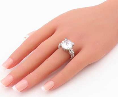 925 Sterling Silver Vintage Ring Roped Grooved Round Cut CZ  Sz 7  RG33093