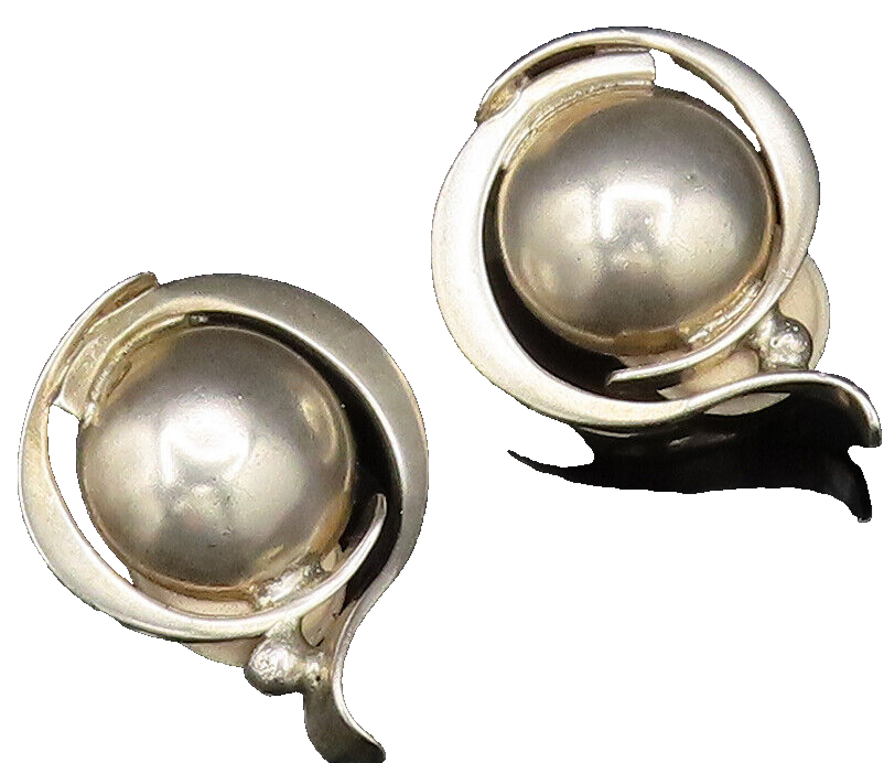 SAMI ZILKA 925 Silver  Vintage Wrapped Bead Dome Non Pierced Earrings  EG12090