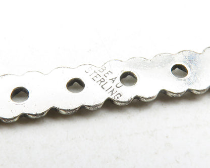 BEAU 925 Sterling Silver  Vintage Row Of Flowers Dark Tone Brooch Pin  BP4559