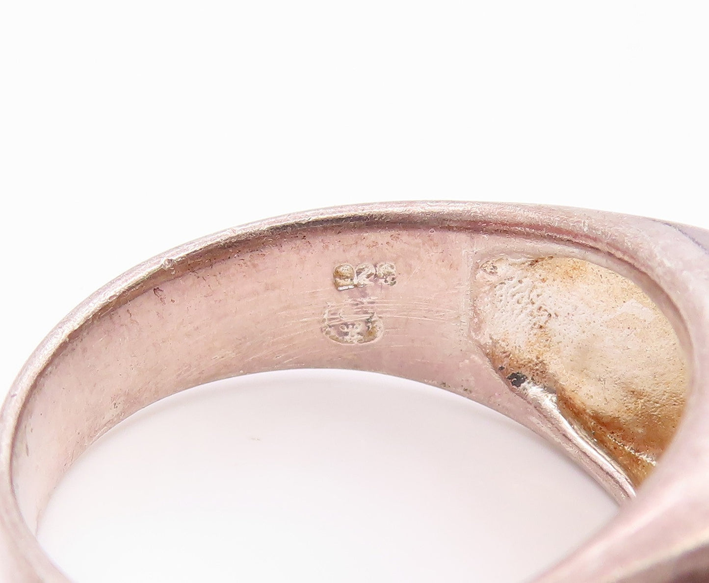 925 Sterling Silver Vintage Ring Fire Opal & CZ Geometric Band  Sz 10.5  RG35575