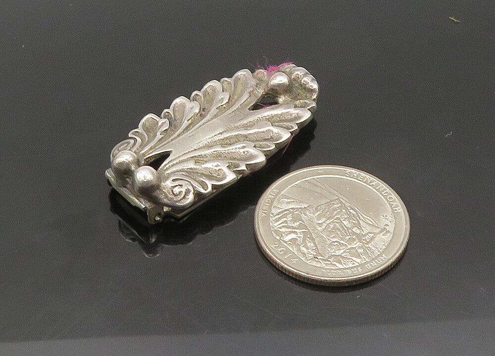 925 Sterling Silver  Vintage Shiny Floral Leaf Design Tie Clip  TR2942