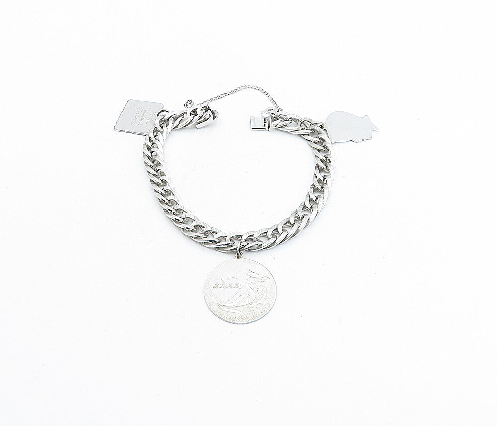 925 Sterling Silver  Vintage Shiny Mother Love Charmed Chain Bracelet  BT1477