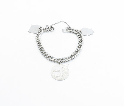 925 Sterling Silver  Vintage Shiny Mother Love Charmed Chain Bracelet  BT1477