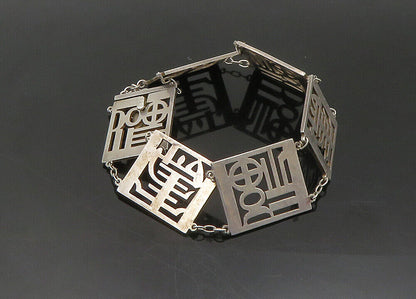 925 Sterling Silver  Vintage Shiny Cutout Square Link Chain Bracelet  BT8974