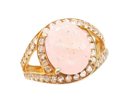 925 Sterling Silver Vintage Ring Gold Plated Oval Quartz Halo Topaz Sz 7 RG30096