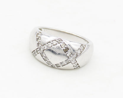 925 Sterling Silver  Shiny White Topaz X Detail Tapered Band Ring Sz 7 RG17104