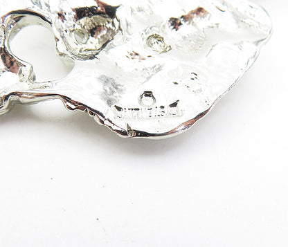 925 Sterling Silver  Vintage Cubic Zirconia Sculpted Face Pendant  PT3694