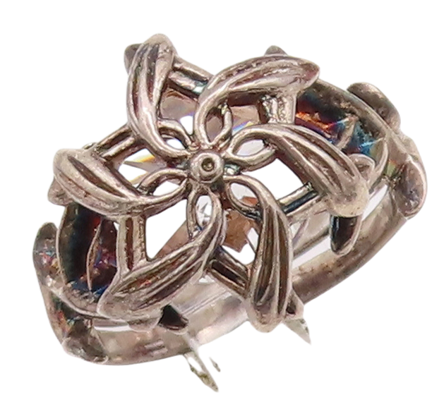 925 Sterling Silver Vintage Ring TNC NLP Solid Cutout Flower  Sz 9 RG28943