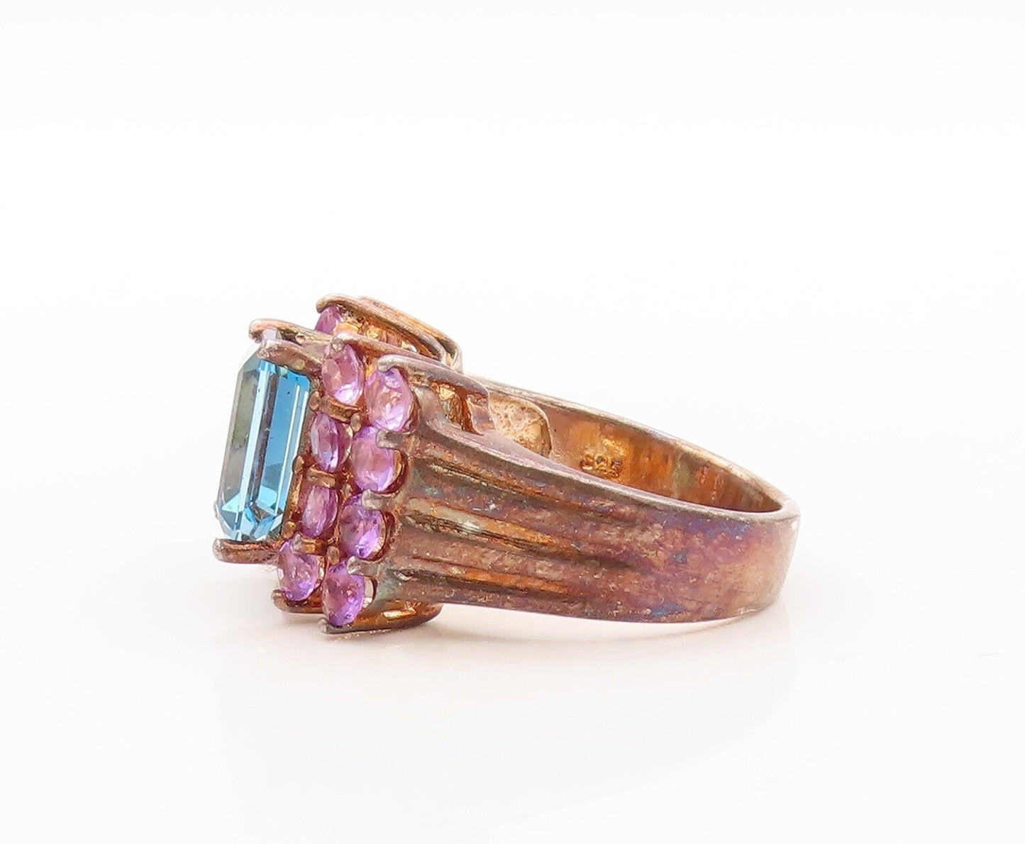 925 Sterling Silver Vintage Ring Rose Gold Plated Amethyst & Topaz  Sz 8 RG30865