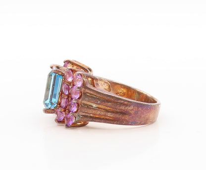925 Sterling Silver Vintage Ring Rose Gold Plated Amethyst & Topaz  Sz 8 RG30865