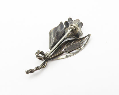 925 Sterling Silver  Vintage Handmade Flowers Oxidized Brooch Pin  BP5534
