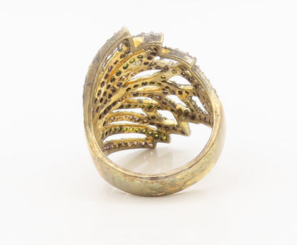 SETA 925 Silver  Vintage Cutout Pink & Yellow CZ Flower Ring Sz 11  RG27074
