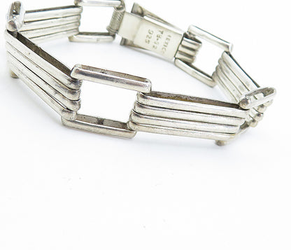 MEXICO 925 Sterling Silver  Vintage Fluted Bar Link Chain Bracelet  BT2809