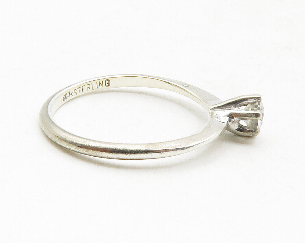 UNCAS 925 Sterling Silver  Vintage White Topaz Solitaire Ring Sz 8  RG12884