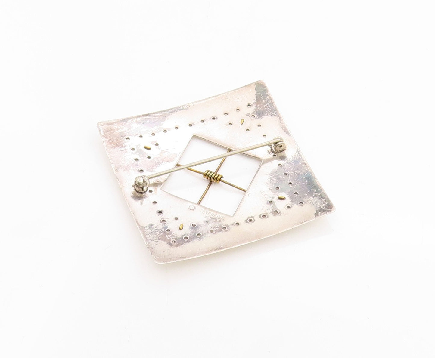 925 Sterling Silver Vintage Brooch Gold Plated Geometric Crossed Paths BP11788
