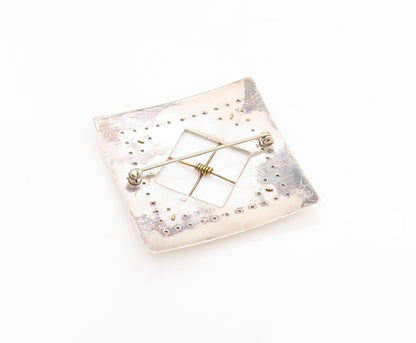 925 Sterling Silver Vintage Brooch Gold Plated Geometric Crossed Paths BP11788