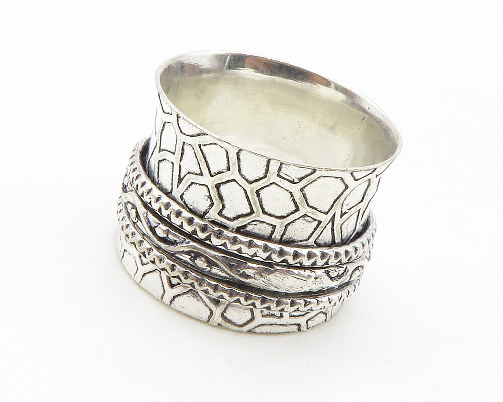 925 Sterling Silver Shiny Patterned Concave Multi Band Ring Sz 8 RG12278