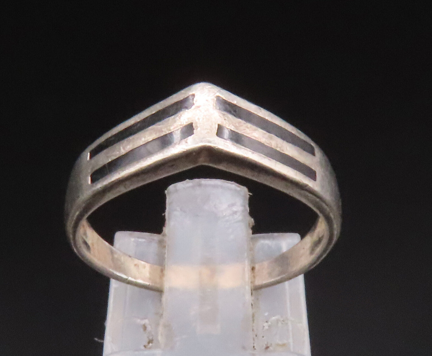 925 Sterling Silver  Vintage Enamel Stripes Curved Band Ring Sz 7  RG25046