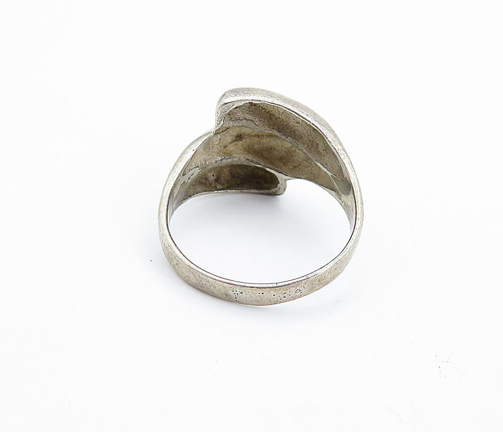 925 Sterling Silver  Vintage Dark Tone Fluted Bypass Band Ring Sz 8  RG6440