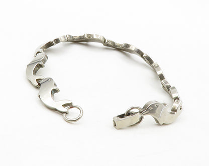 925 Sterling Silver  Vintage Shiny Dolphin Hinge Link Chain Bracelet  BT5020