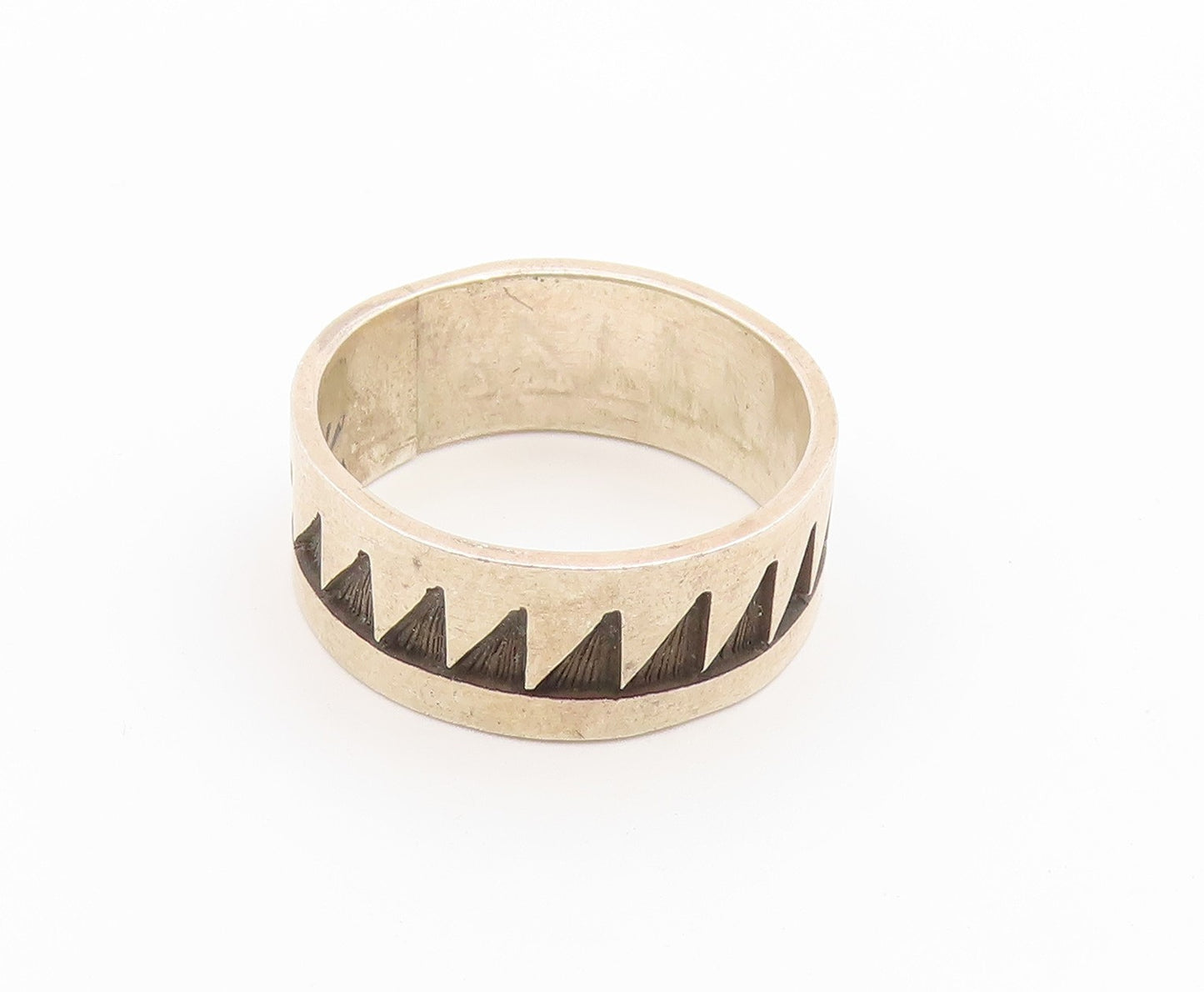 925 Sterling Silver Vintage Ring SOUTHWESTERN Geometric Ridge Band Sz 9 RG36907