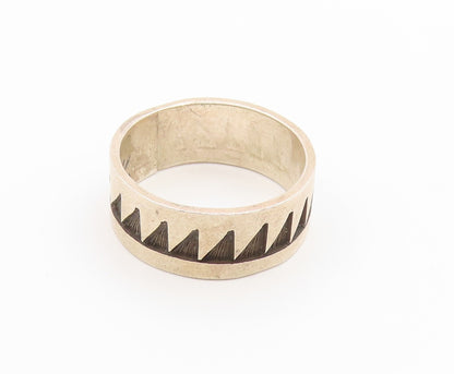 925 Sterling Silver Vintage Ring SOUTHWESTERN Geometric Ridge Band Sz 9 RG36907
