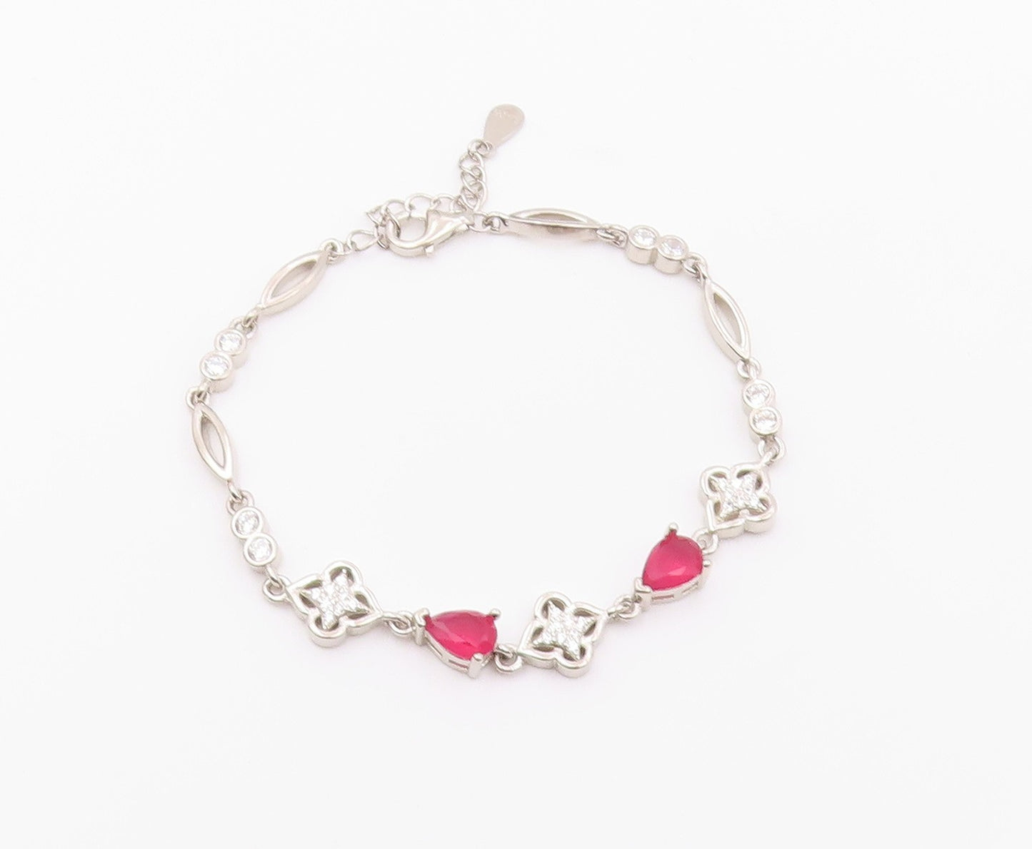925 Sterling Silver  Vintage Beautiful Ruby & Cubic Zirconia Bracelet  BT9567
