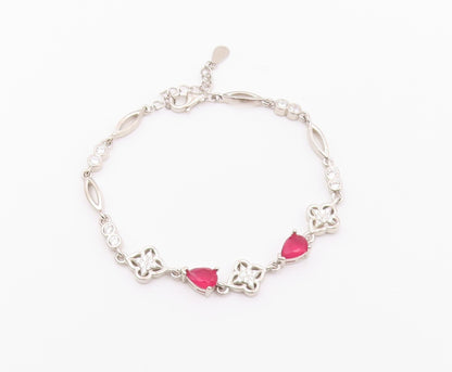 925 Sterling Silver  Vintage Beautiful Ruby & Cubic Zirconia Bracelet  BT9567