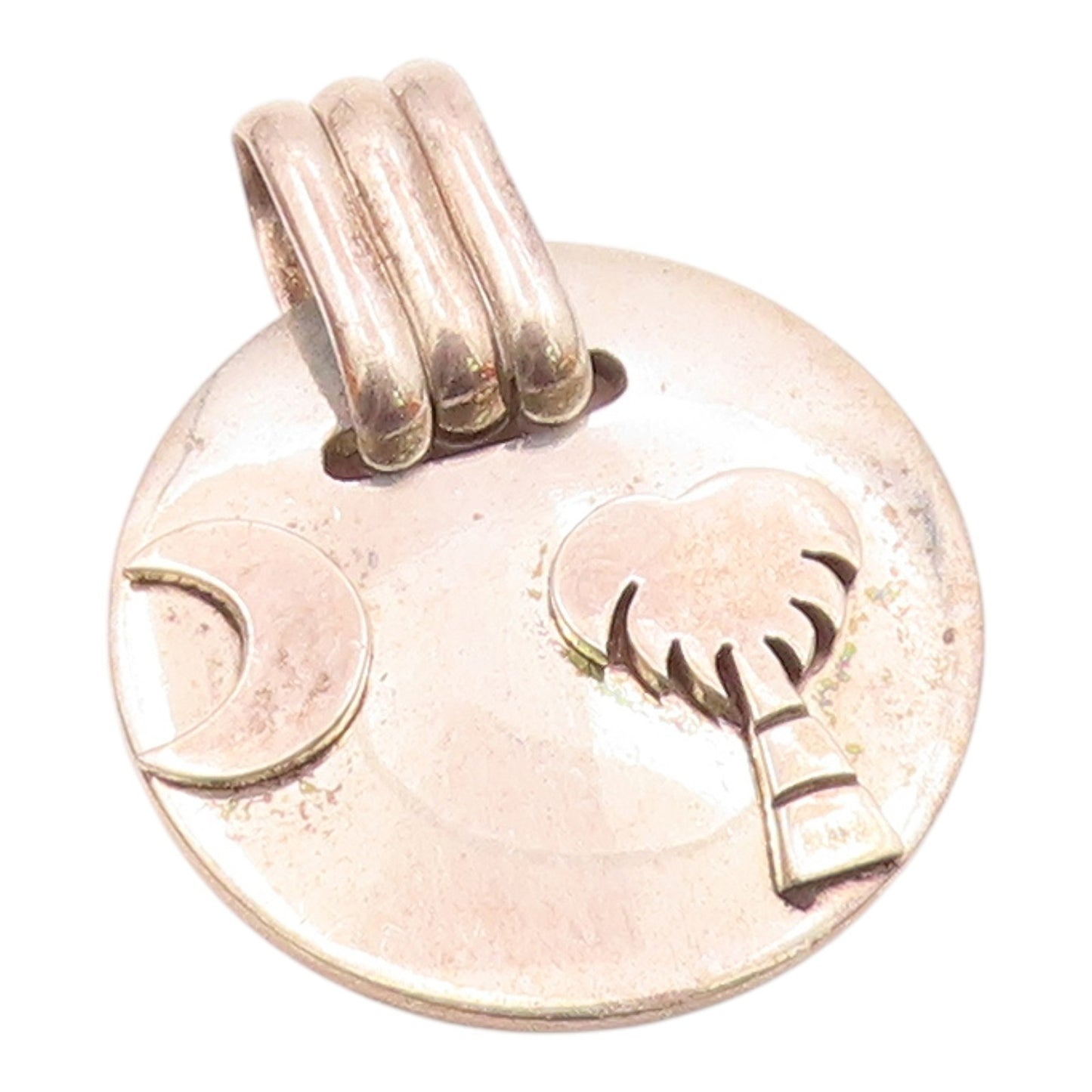 925 Sterling Silver  Vintage Shiny Palm Tree & Crescent Moon Pendant  PT17608