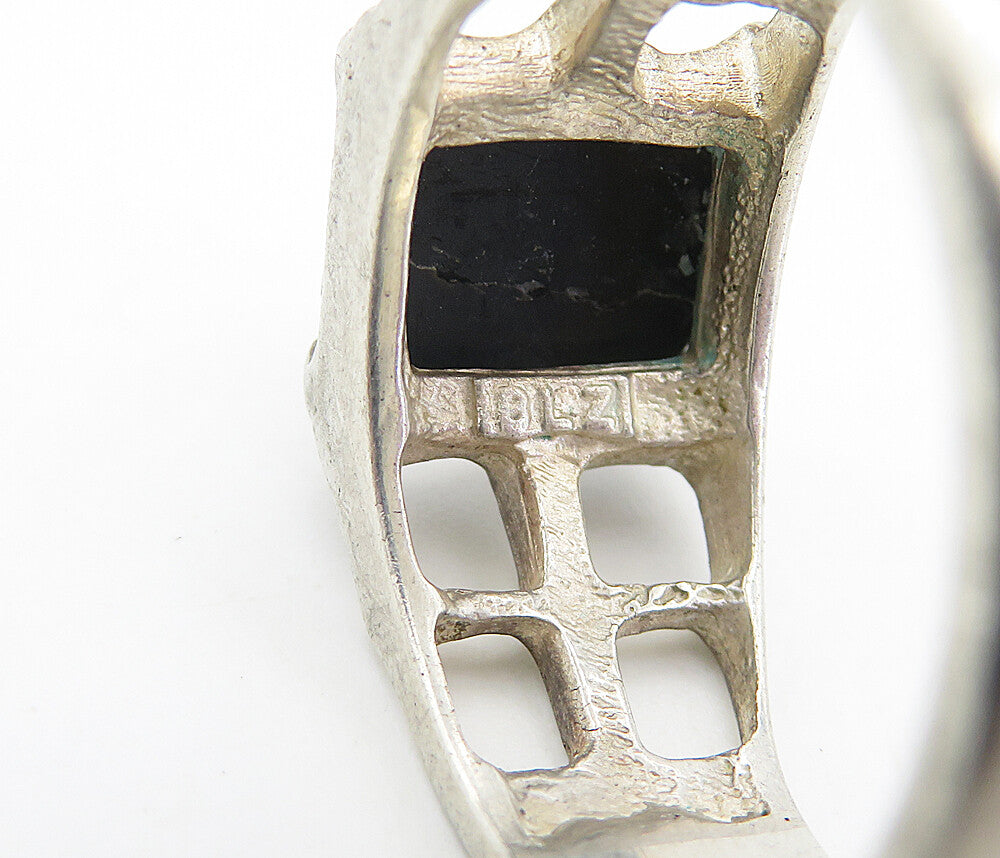925 Sterling Silver  Vintage Black Onyx Square Cutout Band Ring Sz 10.5 RG8355