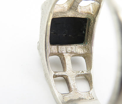 925 Sterling Silver  Vintage Black Onyx Square Cutout Band Ring Sz 10.5 RG8355