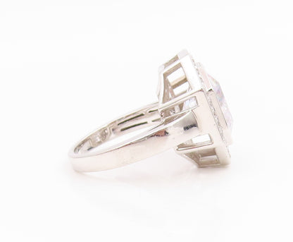 925 Sterling Silver Vintage Ring CZ Halo Geometric Octagon Band  Sz 7  RG35769