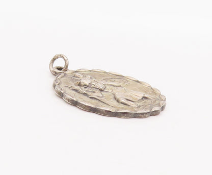 925 Sterling Silver Vintage Pendant Solid Religious Carved Bordered Coin PT23122