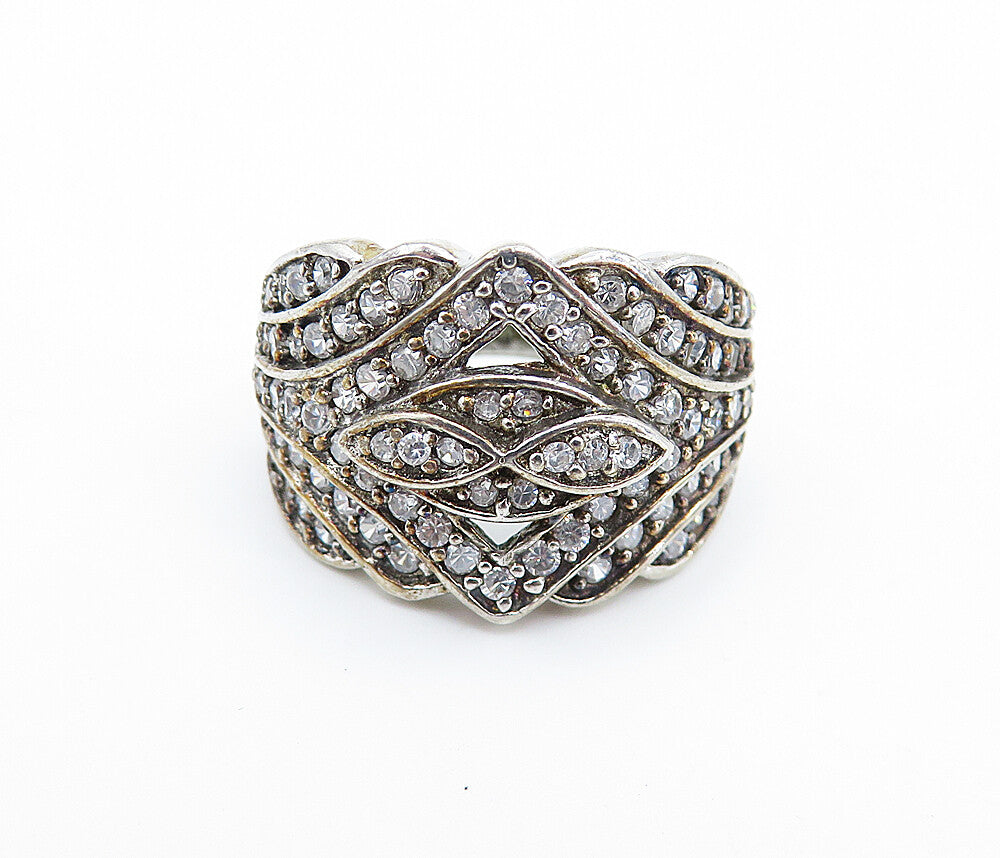 925 Sterling Silver  Vintage Sparkling Topaz Tapered Band Ring Sz 7  RG7191