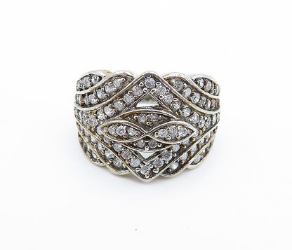 925 Sterling Silver  Vintage Sparkling Topaz Tapered Band Ring Sz 7  RG7191