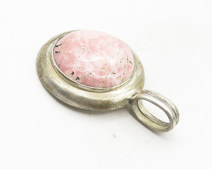 MEXICO 925 Sterling Silver Vintage Cabochon Cut Rhodochrosite Pendant PT7933