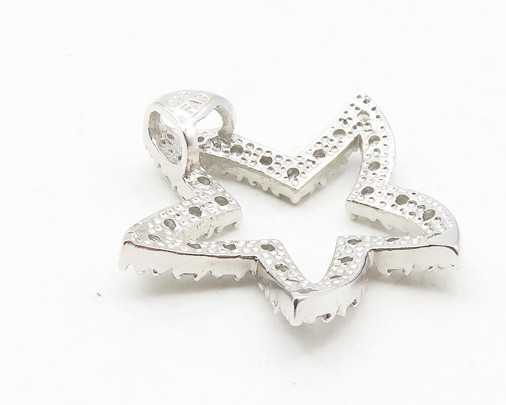925 Sterling Silver  Shiny Topaz Starfish Motif Outline Drop Pendant  PT9461