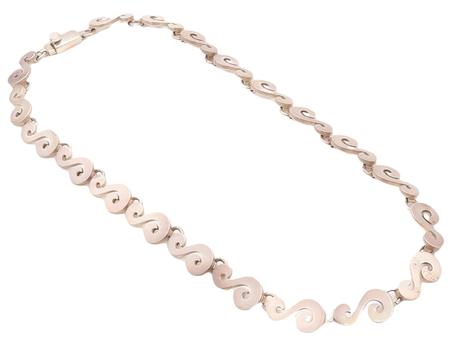 925 Sterling Silver Vintage Necklace Solid Cutout Swirly S Linked  NE4330